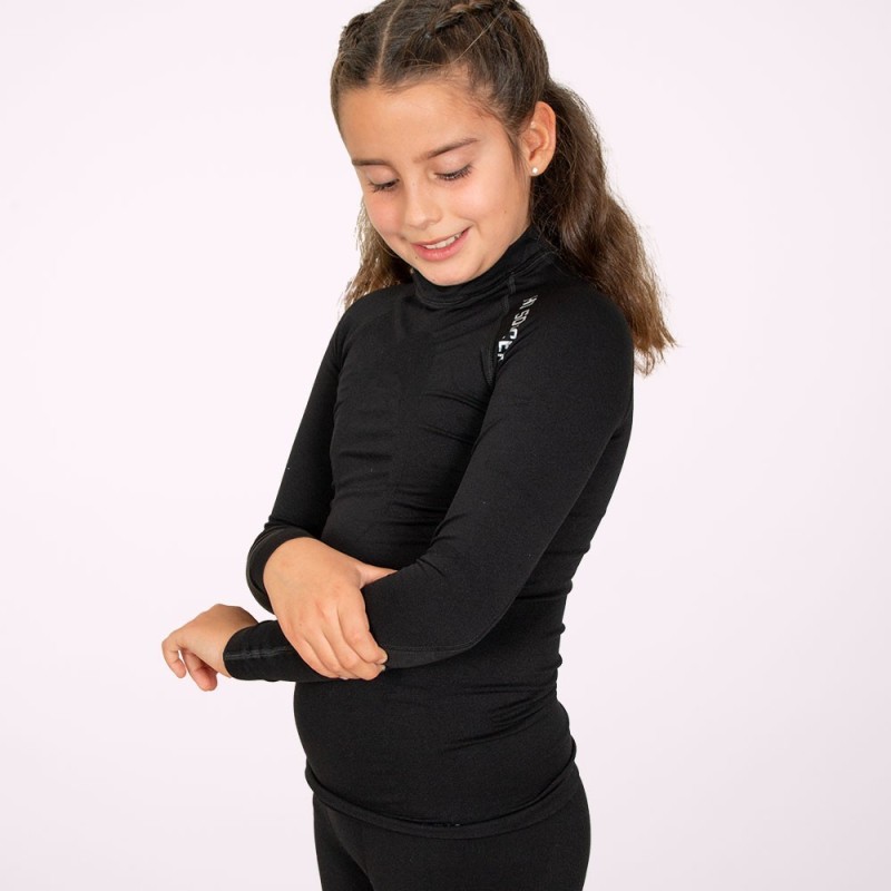 Kinder Langarm Thermoshirt Schwarz